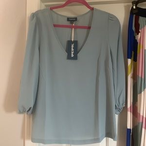 ModCloth, size medium teal puff sleeve blouse